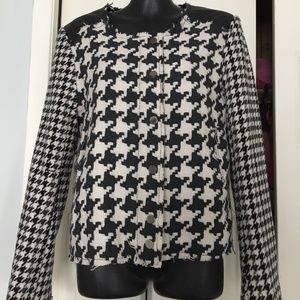 Buffalo black & white houndstooth, fringe jacket, M, acrylic/wool, new (no tags)